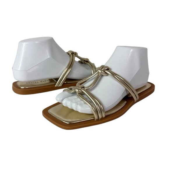 Azalea Wang Women's 8 Stetson Metallic Gold Slip On Square Toe Knot Sandals NWOB - Picture 1 of 13